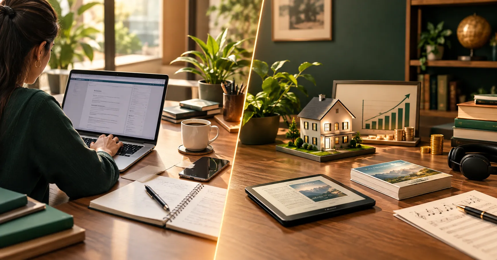 Active vs passive income with freelancer and investment concepts